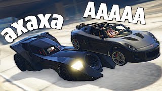 GTA 5 COPS & ROBBERS - БЕТМОБИЛЬ ВАЛИТ ОТ 15 МАШИН РАКЕТ ПО ГОРОДУ И ЛЕТАЯ ПО ВОЗДУХУ!