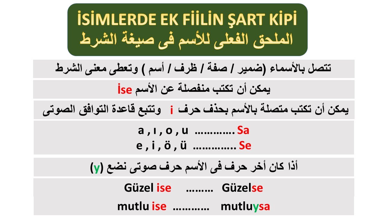 صيغة الشرط في الاسماء في اللغة التركية تعلم اللغة التركية بسرعة Turkish Learn