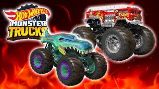 Monster Trucks Road to Camp Crush | Mega Wrex vs. 5 Alarm | Hot Wheels