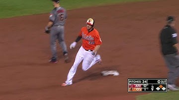 ARI@BAL: Weiters gets to third on his double, error