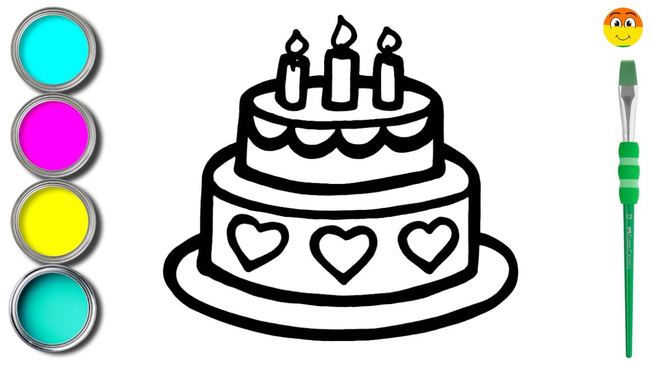How to Draw Birthday Cake, Painting, Coloring for Kids & Toddlers