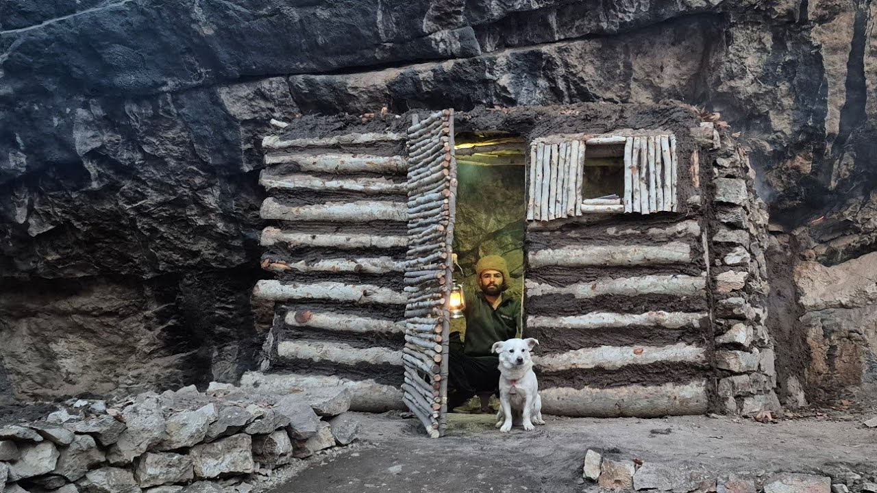Я вместе со своей собакой построил секретное каменное убежище в пещере | Примитивное выживание