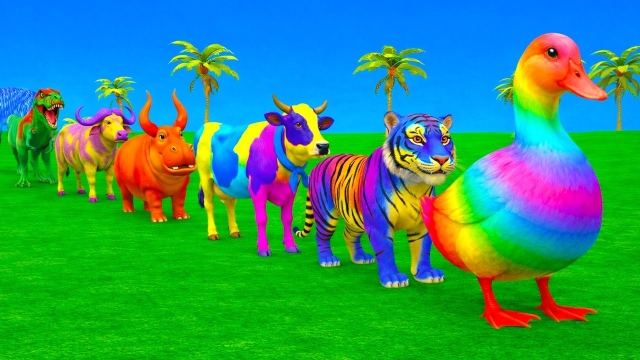 Long Slide Game With Cow Elephant Gorilla Hippopotamus Tiger 3d Animal Game Funny 3d Animals