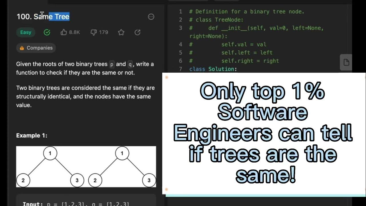 Same Tree in 10 seconds - Leetcode 100 - YouTube