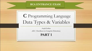 BCA Entrance Exam, C Programming Fundamentals Part 1 (Data Types & Variables)