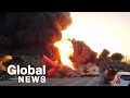Massive explosion after truck crashes into train in Texas