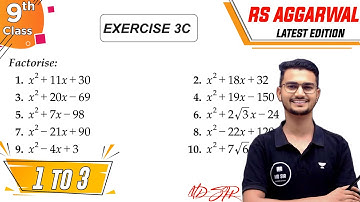 Rs Aggarwal Class 9 | Exercise 3c Q. 1-3 | Chapter 3 Factorisation of Polynomials | Md Sir Class 9