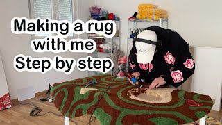 Making tufted rug with me | step by step. Tufting, gluing, trimming