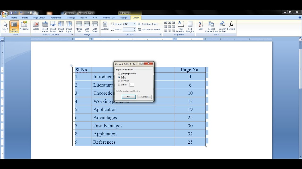 how to convert table to text in word 2007