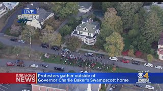 Protesters Gather Outside Gov. Baker's Home To Call For COVID-Related Housing Protections