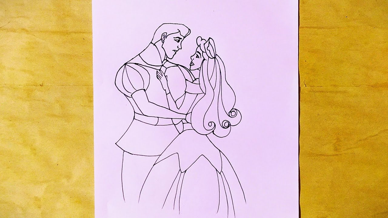 prince and princess drawing / prince Charming and Cinderella drawing / 