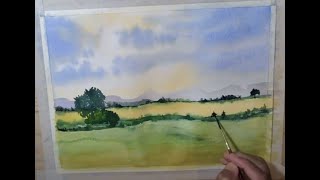 Simple and easy landscape for beginners in watercolor