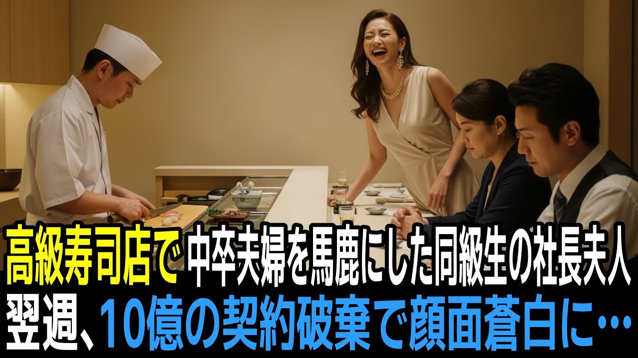 高級寿司店で中卒夫婦を侮辱した社長夫人。翌週、10億円の契約破棄で会社が凍りつく…