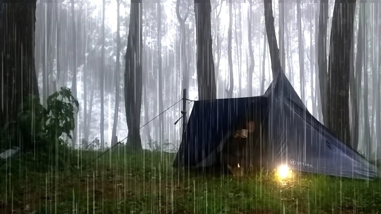SOLO CAMPING HEAVY RAIN AND THUNDERSTORMS - RELAXING CAMPING IN THE ...