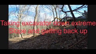Taking mini excavator down an extreme slope Kato 35