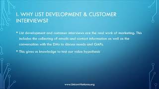 List Development & Customer Interview Process - Startup Acceleration Process