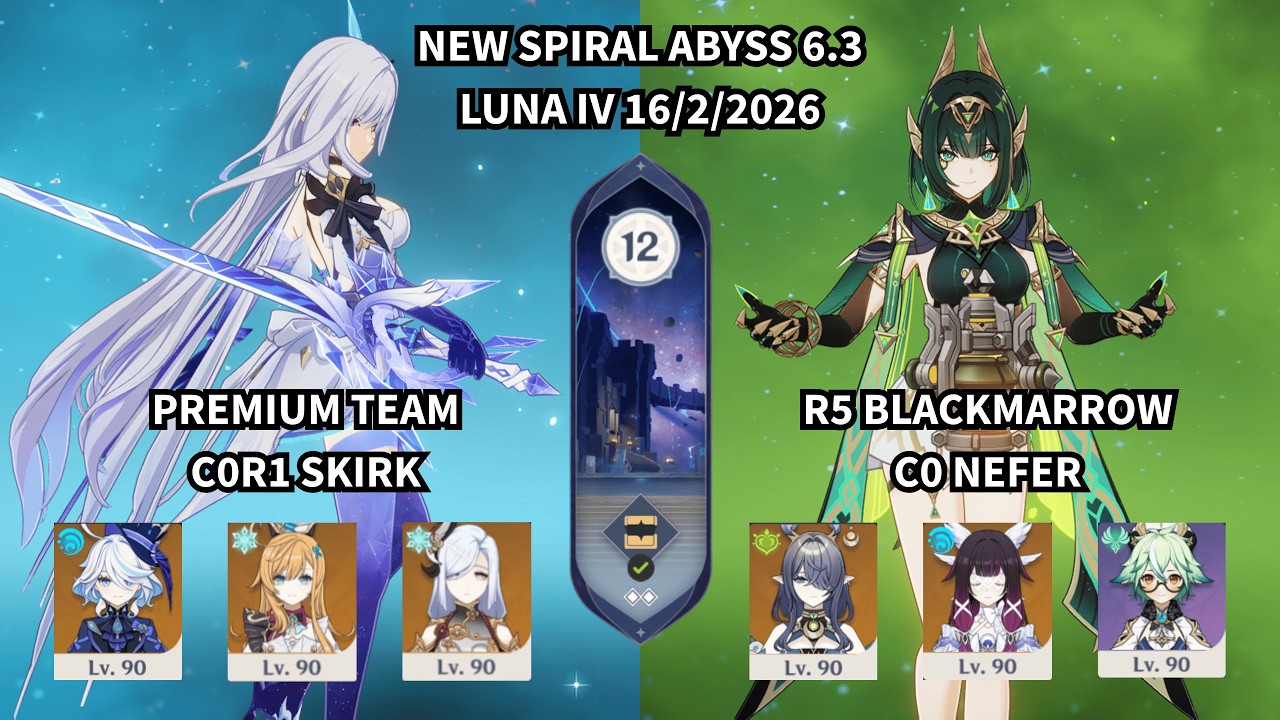 C0R1 Skirk & C0 Nefer | Spiral Abyss 12th Floor | Genshin Impact 6.3 (Luna IV)
