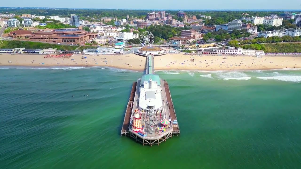 Drone footage at Bournemouth beach in Dorset
