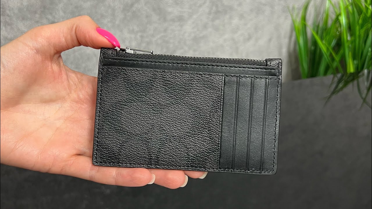 Распаковка кардхолдера COACH Zip Card Case In Signature Canvas (gunmetal/black black)