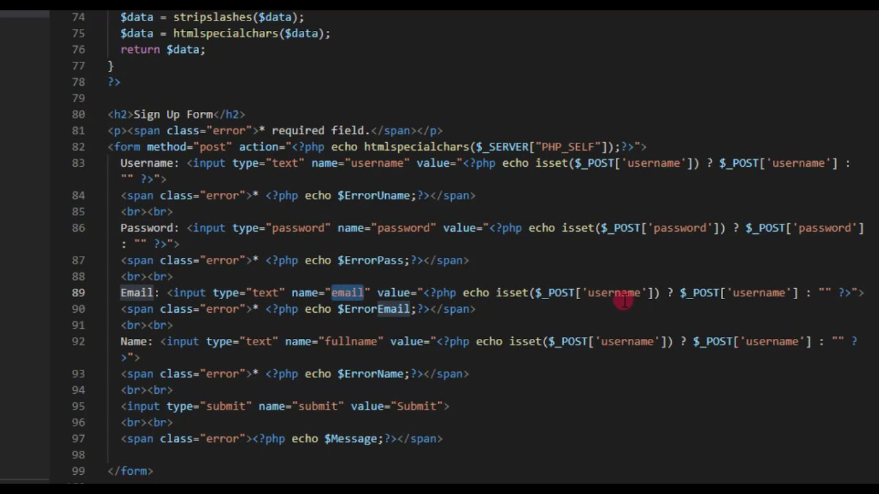 Creating a Simple Sign Up Form with Validation in PHP/MySQLi Tutorial |  Free Source Code Projects and Tutorials