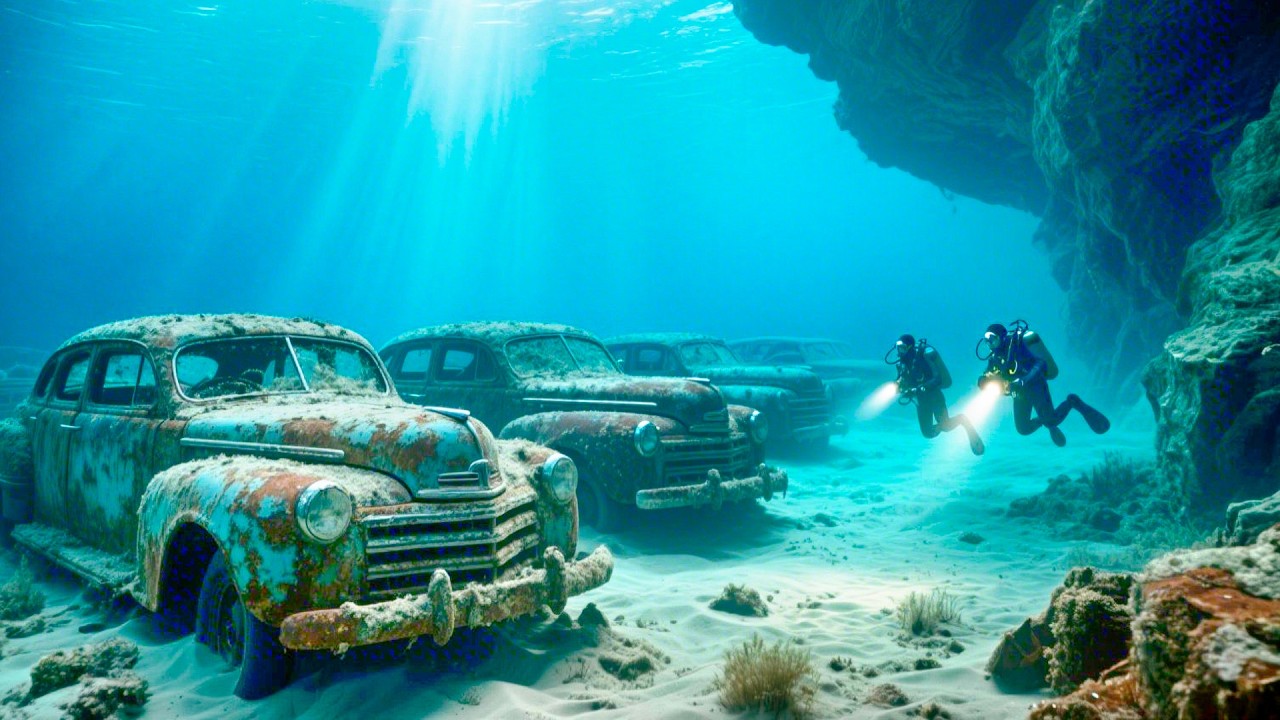 Abandoned Cars Underwater. Cars, trucks, motorcycles found in deep underwater around the world
