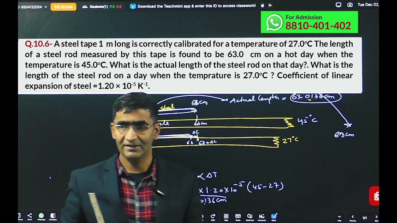 A steel tape 1  m long is correctly calibrated for a temperature of 27.0^∘C The length of a steel ro