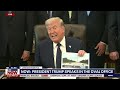 Trump takes questions from reporters in Oval Office