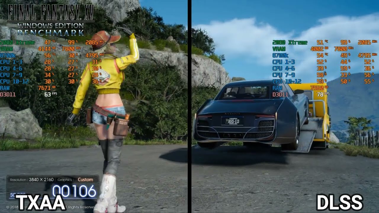 Aorus RTX 2080 Xtreme FFXV TXAA vs DLSS 4k