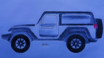 How to draw Mahindra thar step by step | Very easy drawing | art video