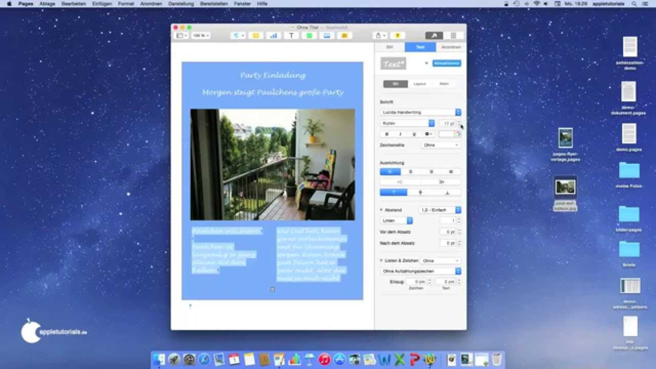 Update iWork Pages - Beispiel für einen Flyer