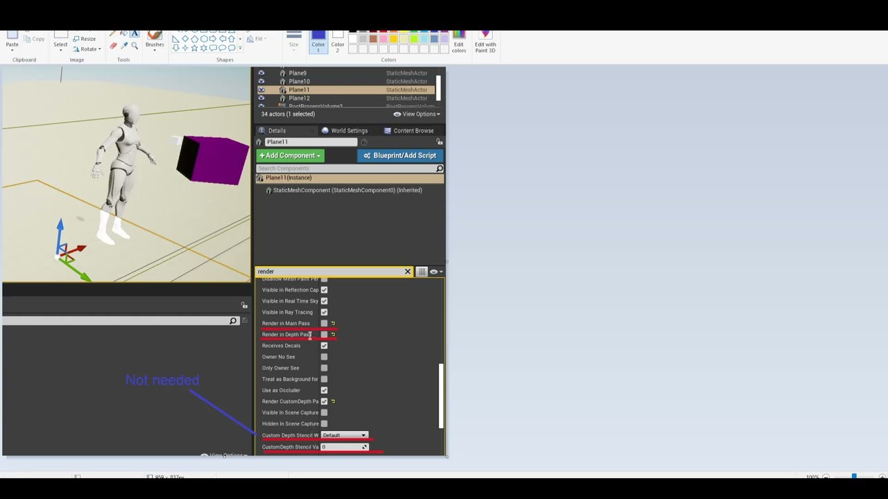 Unreal Engine - Custom Depth Stencil, Mask / Hide with Material only or PostProcessing