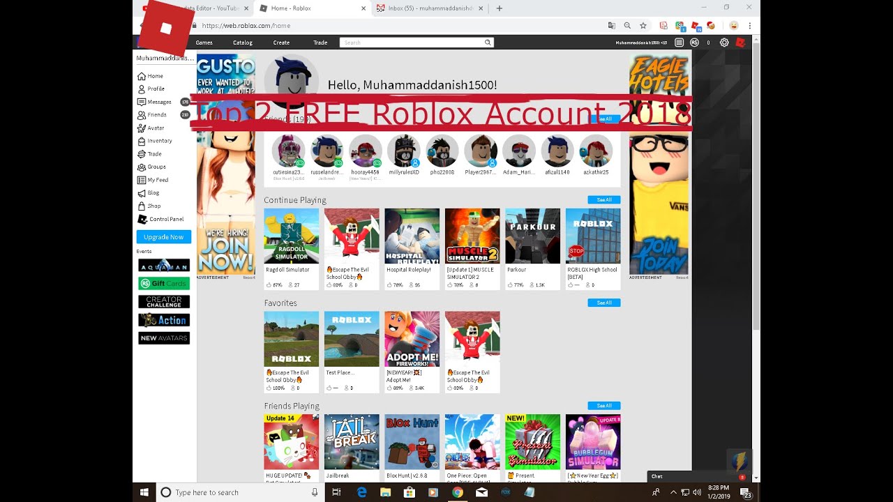 Top 2 Free Roblox Accounts2019 - free account in roblox real