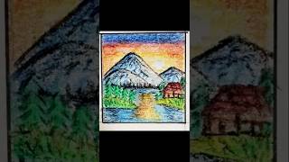 Wax Crayon Scenery on Small Canvas 🎨 Wax Crayons into Beautiful Scenery 😍✨ #waxcrayons