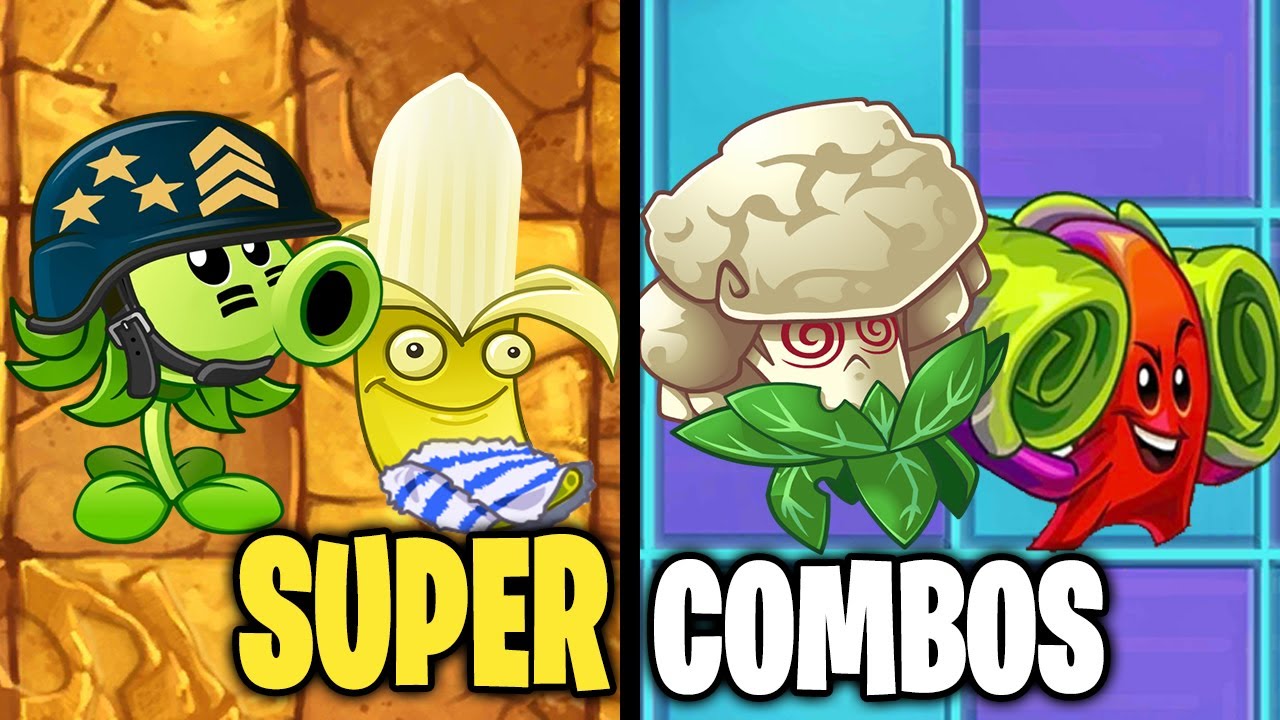 PvZ 2 4 Super Combos Team Plant - Mega Gatling Pea & Banana Vs Team ...