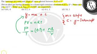 The intercept on y-axis and slope of curve plotted between/ T v s . T (For an ideal gas having 10...
