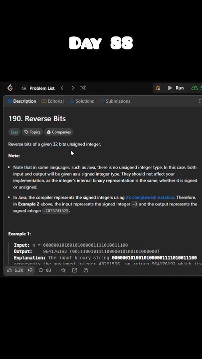 LeetCode 190 | Reverse Bits #javaprogramming #100daysofcodingchallenge ...