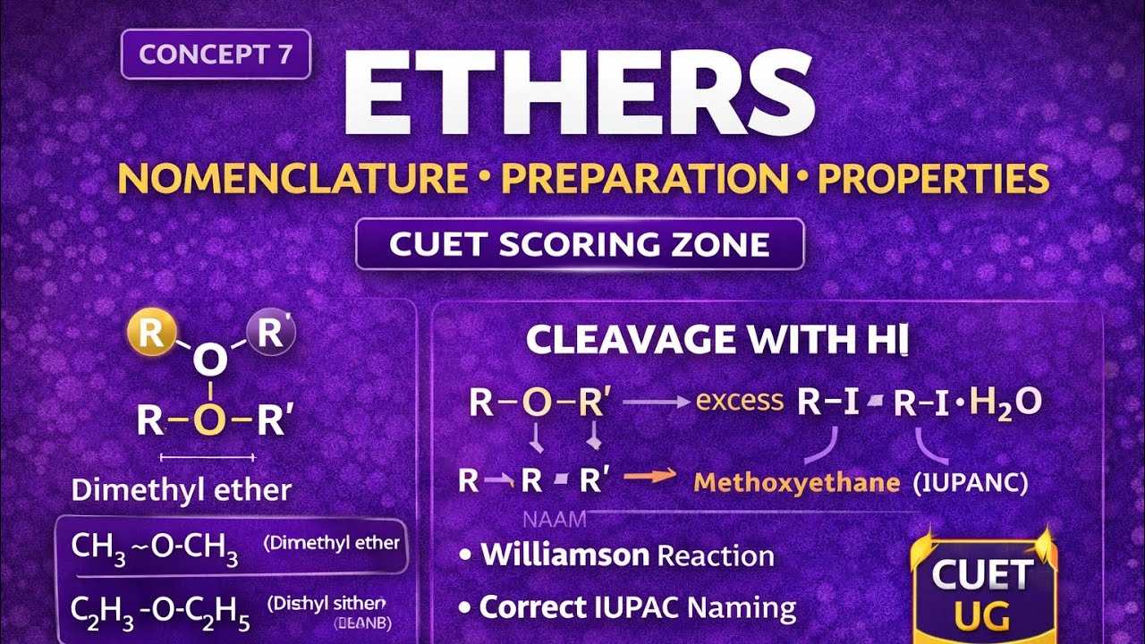 Ethers Explained for CUET UG 2026 | Nomenclature, Preparation & Properties + Expected MCQs #shorts