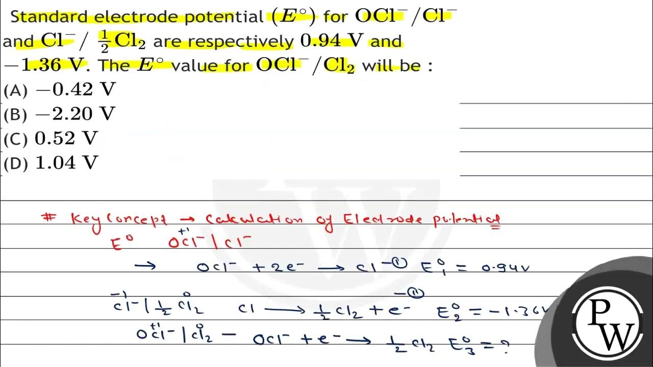 Standard electrode potential \( \left(E^{\circ}\right) \) for