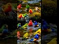 Colorful Sparrows Bathing in River | Beautiful Nature Bird Bath Moment