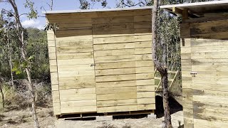 Off grid toilet and shower using pallet wood and solar panels