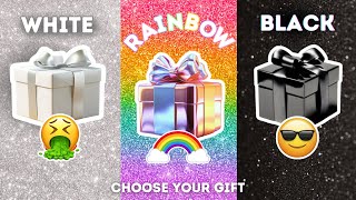 CHOOSE YOUR GIFT 🎁 WHITE, RAINBOW OR BLACK 🤍🌈🖤 ULTIMATE 3 GIFT BOX CHALLENGE 😍🤮🤩 2 GOOD AND 1 BAD