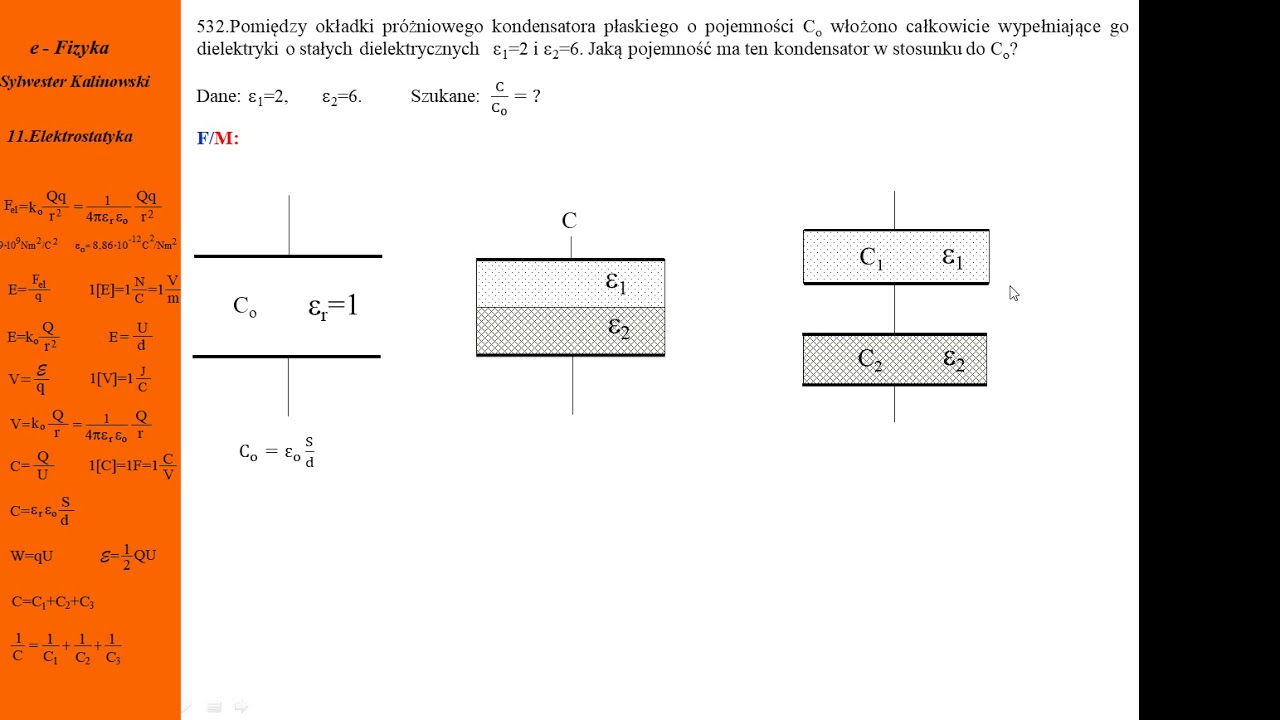 532. Fizykamax, elektrostatyka, kondensator płaski, stała dielektryczna