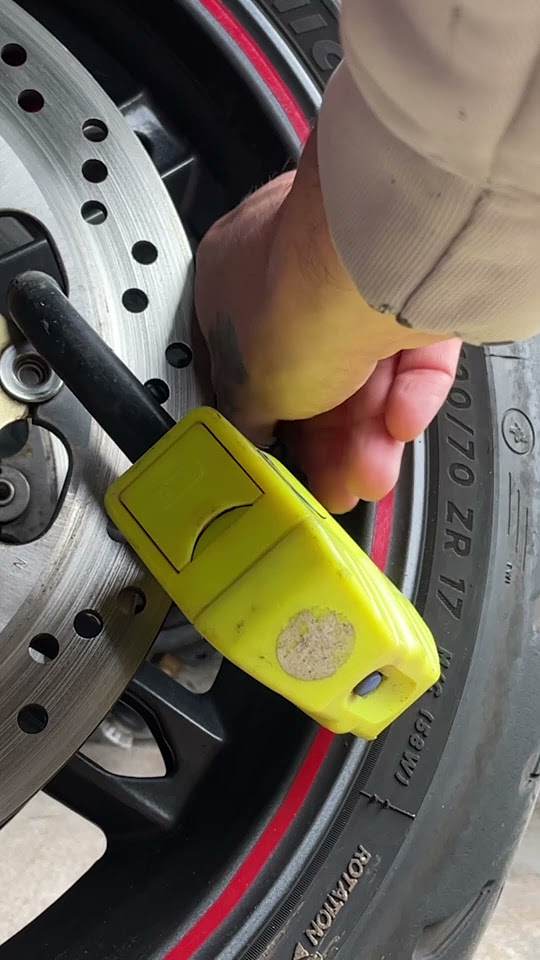 Checking tyre pressure 42psi rear 36psi front.This is how I like mine