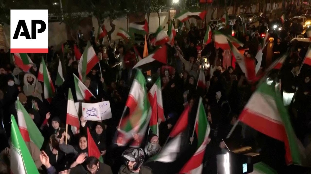 Celebrations outside British embassy in Tehran after Iran's attack on Israel
