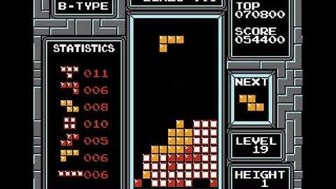 NES classic tetris: Level 19 height 1 (4 TETRIS)