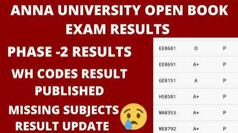 Anna university openbook exam |phase -2 WH codes Result published| Missing subjects result Update