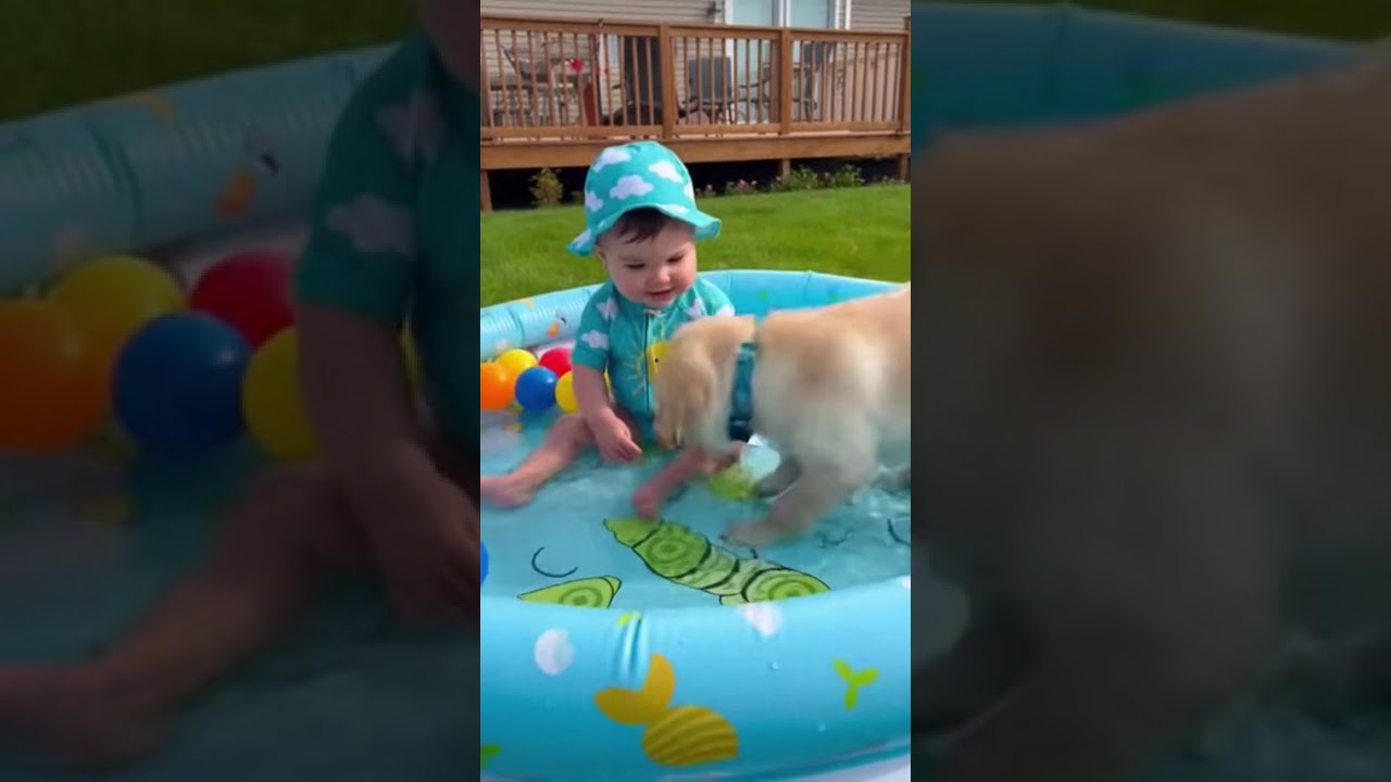 Baby and Puppy's Splash Pool Ball Fun 