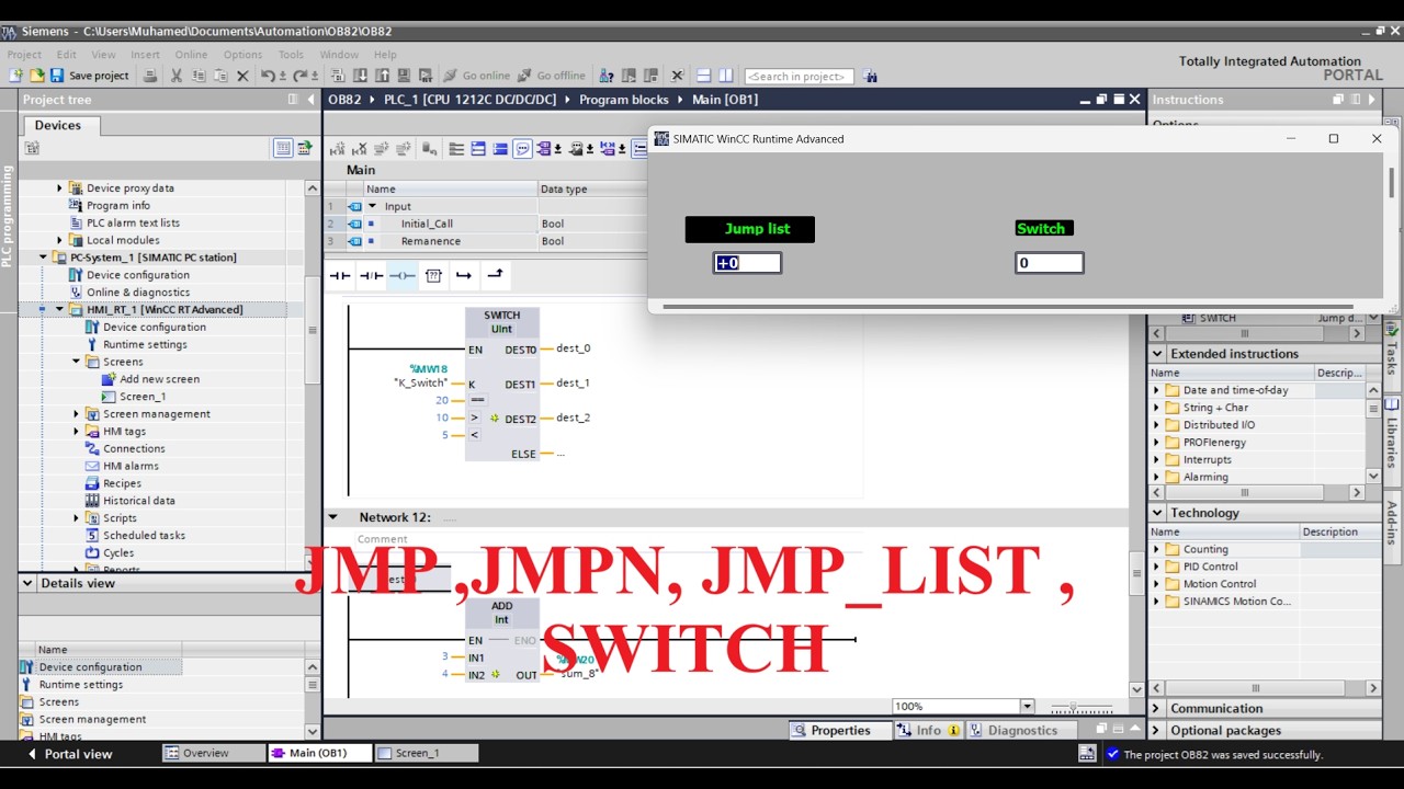 TIA Portal Jumps (JMP ,JMPN, JMP_LIST , SWITCH) - YouTube