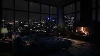 Rainy City Nights: Cozy Fireplace & Window Rain for Deep Sleep 🌧️🔥🌆