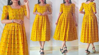 Casual wear cotton kurti dress cutting & stitching just 10 minutes | Ikat dress stitching | kannada